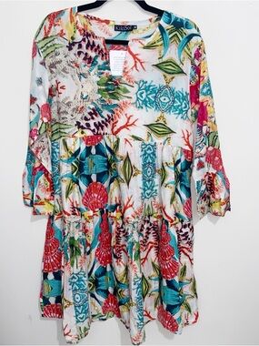 KikiSol Dress Womens Medium Boho Artsy Tunic Beach Coverup Tunic Resortwear NWT